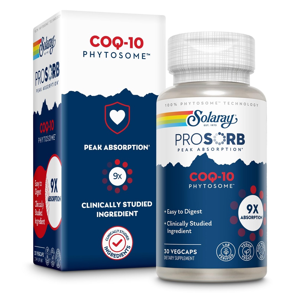 SOLARAY CoQ- 10 Phytosome - 9X Absorption CoQ10 200mg - Easy- to- Digest Antioksydants Supplement - Vegan and Made Without Soy - 60- Day Guarantee - 30 Servings, 30 VegCaps