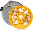 INVODA Cotygodniowy pill organizer 7 Przemieszczanie Rotating pill Box for Daily Medication & Vitamins - Przenośny piłeczka podróż Fish Supplements Vitamin Organizer (Orange + Bag)