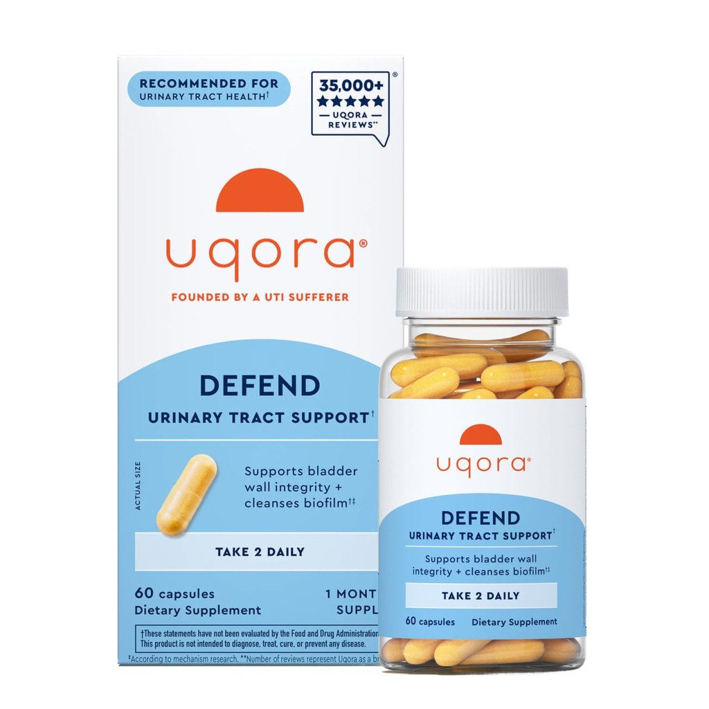 Uqora Defend - Urynary Tract Health Supplement - Support Bladder Health & Cleanse Biofilm * with D- Mannose, Green Tea Extract, Turmeric Extract & More - Gluten- Free - 60 Kapsułki (30- Day Supply)