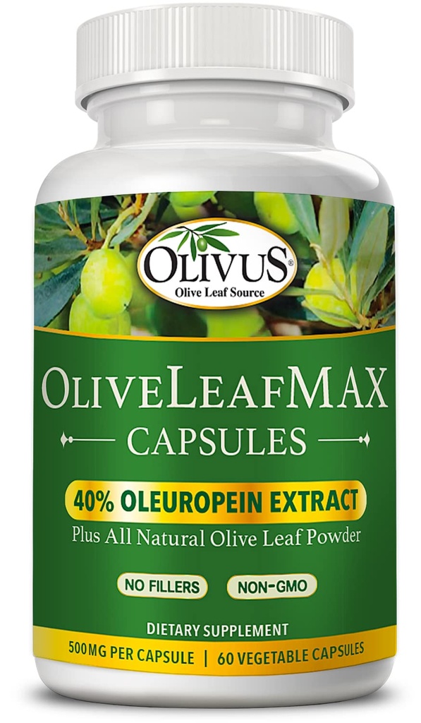 Ekstrakt oliwkowy MAX Olive Leaf (40% oleuroepin) + proszek z liści oliwnych organicznych + bez wypełniaczy + 60 kapsułek wegetariańskich + Sourced from Spain and Produced in USA at GMP Facility