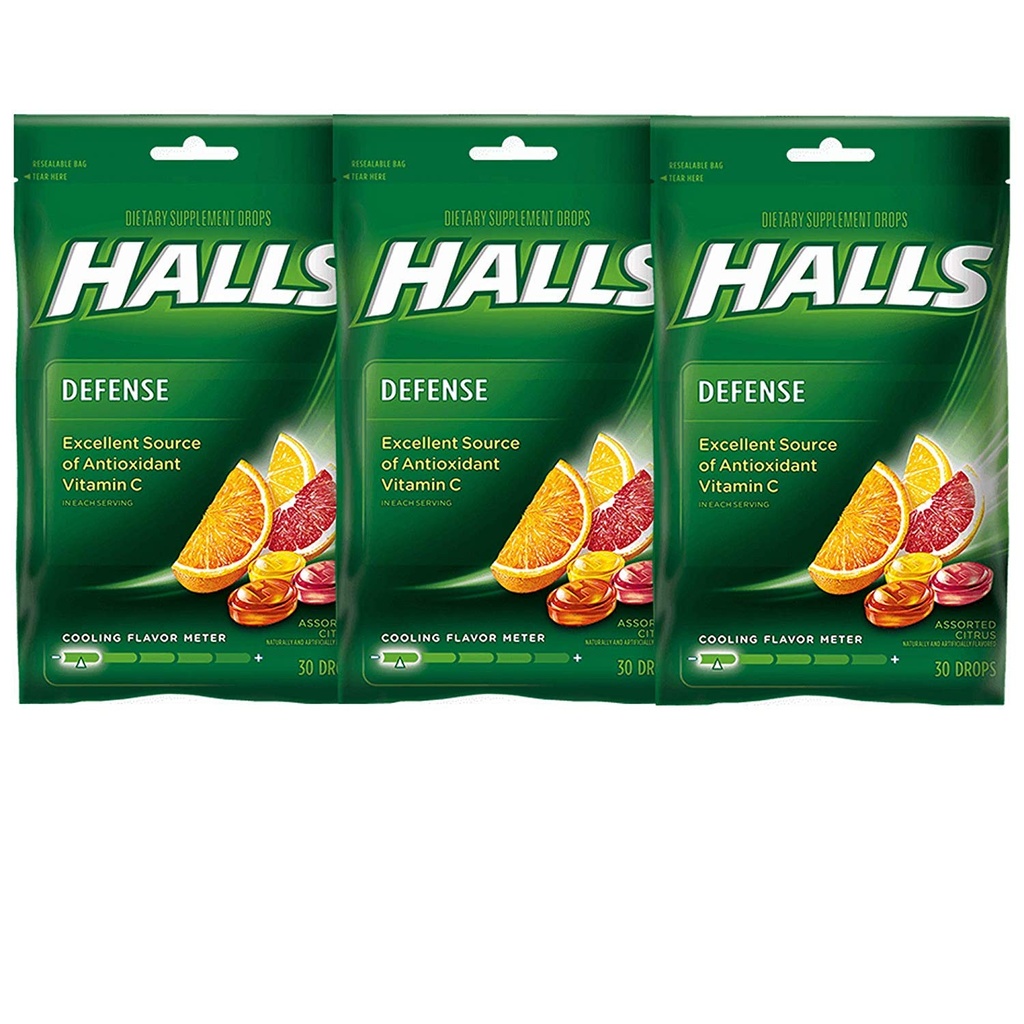 Halls Defense Witamina C Krople Niesortowane Citrus - 30 szt, Opakowanie 3