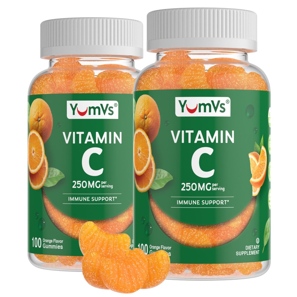 JumV Gummies witaminy C dla dorosłych - 250 mg Pomarańczowej Witaminy C Gummy - Witamina C Gummies do żucia immunologiczne dla dorosłych - Suplement wsparcia immunologicznego - Kosher, Halal, Gluten Free (200 Count), 2 Pack