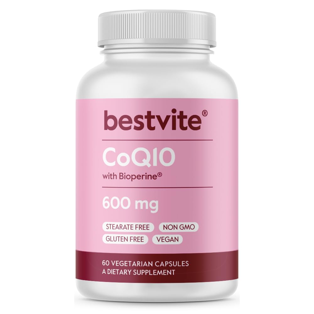 Koenzym CoQ10 600mg w kapsułce z bioperyną (60 Kapsułek wegetariańskich) naturalnie fermentowany - Nie Tytanu Dwutlenek - Nie Napełniacze - Nie Stek - Wegan - Bez glutenu - Nie GMO