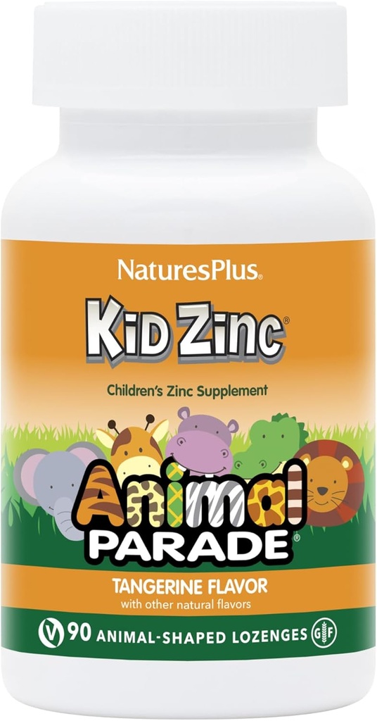 Nature Plus Animal Parade KidZinc, Tangerine Flavor - 90 Animal Shaped Lozenges, Pack of 2 - Organicznie Chelated Cynk - Wegan, Gluten Free - 180 Total Servings