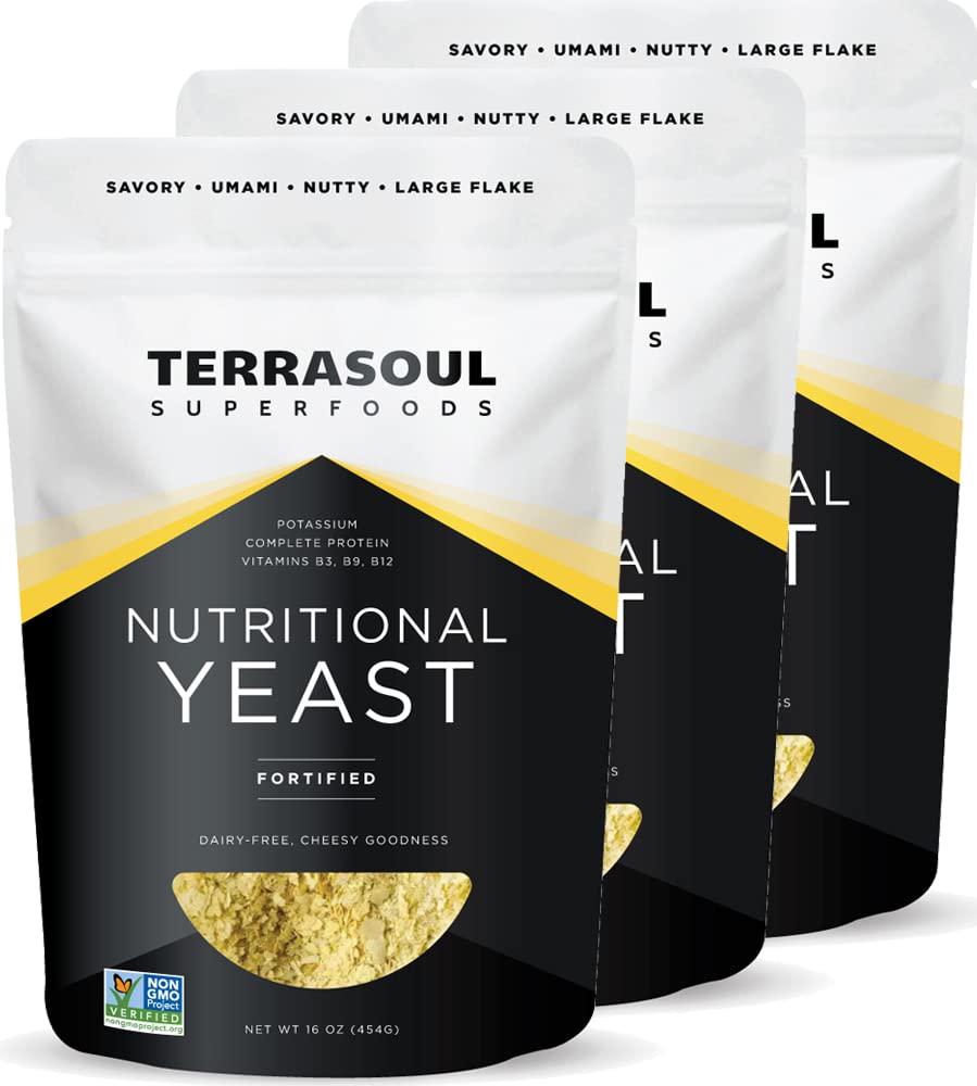 Terrasoul Superfoods Premium Nutritional Yeast Flakes, 3 Lbs (Pack of 3), Fortified, Savory Superfood for Vegan Cheese, Seroning i Plant-based protein Boost