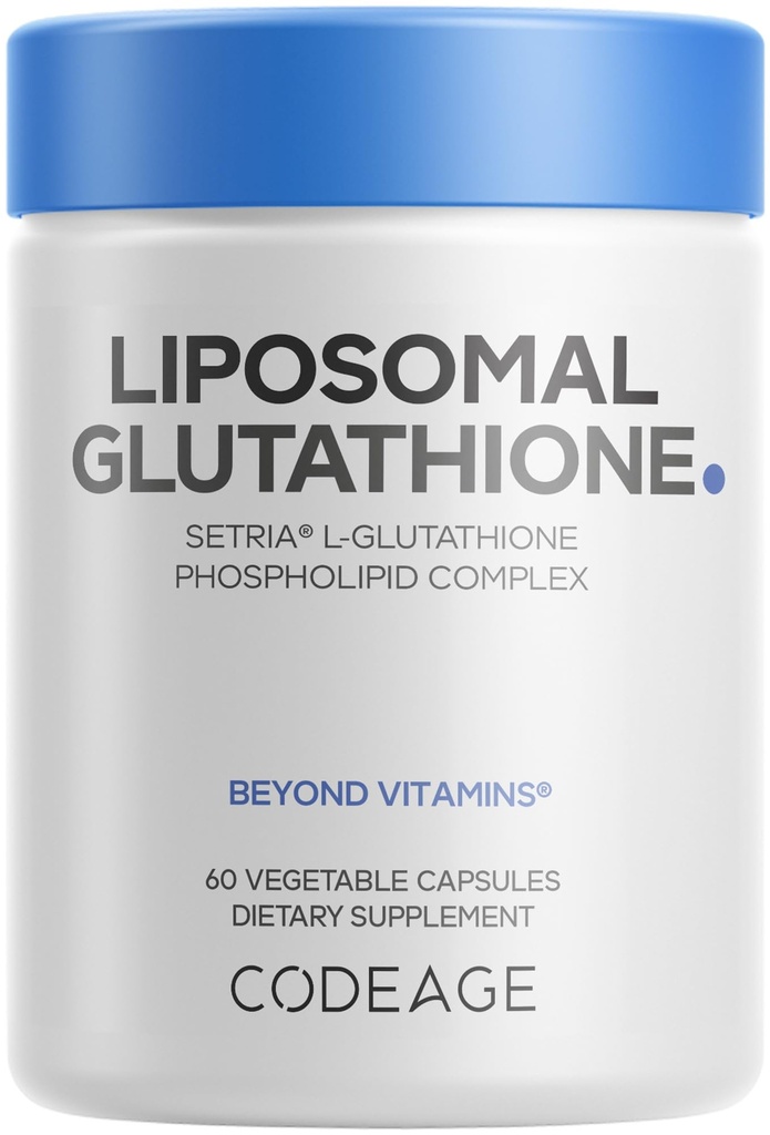 Codeage Liposomal Glutathione Supplement - Pure Reduced Setria L- Glutathione, Liposomal Delivery, Phosfolipid Complex - Encapsulated Glutathione Powder Pills - Vegan, Non-GMO - 60 Kapsułki