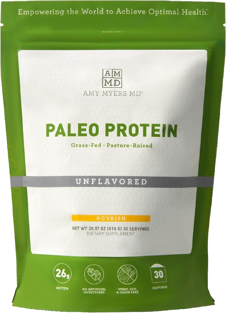Amy Myers MD Paleo Protein Powder - Unflavored, 20 Servings - Wsparcie funkcji guta kolagenowego - Suplement białka bezglutenowego i niemlecznego