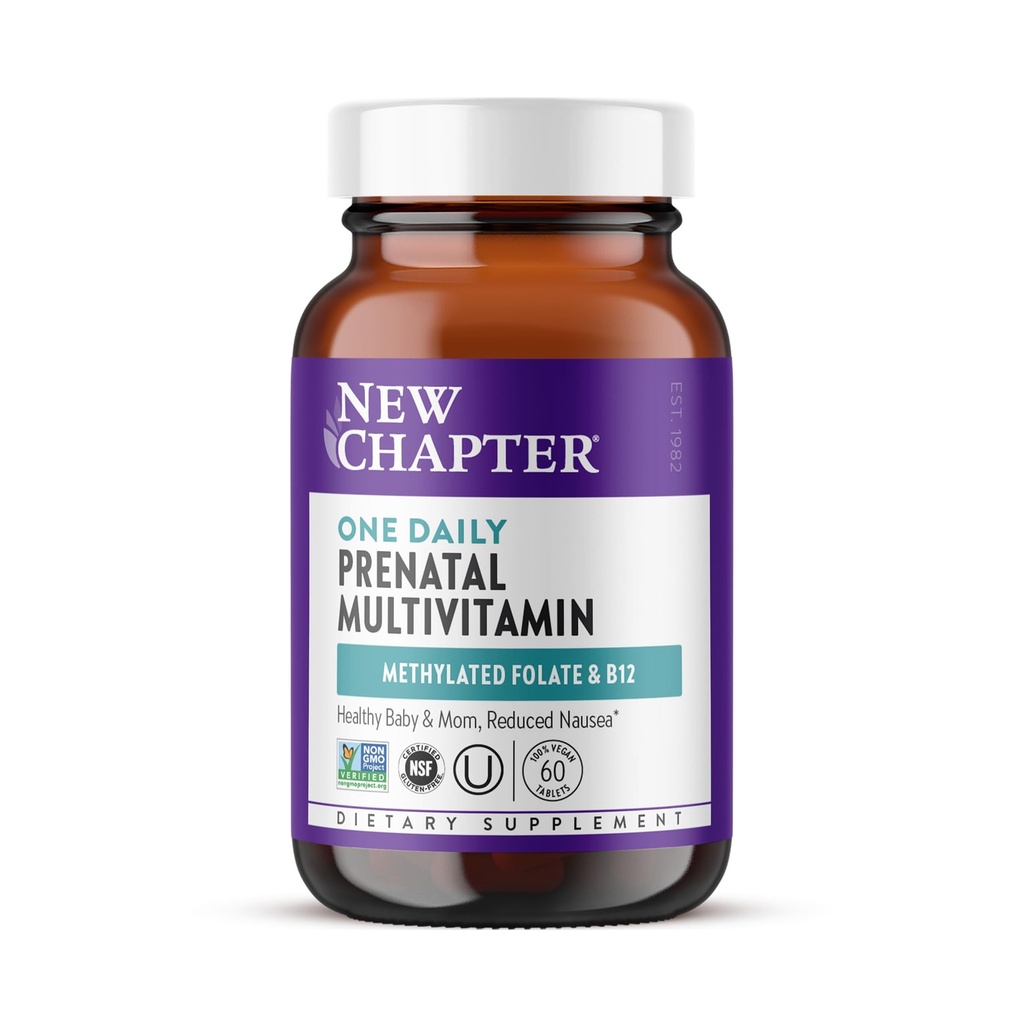 Nowy rozdział Witaminy prenatalne, Jedna codzienna Multiwitamina prenatalna z metylofolianem + Cholina dla zdrowej mamy & Baby, Gluten Free & Non-GMO, 60