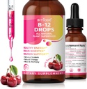 Witamina B12 5000 mcg płynna krople Wszystkie rośliny Superfood Zdrowa energia Mózg Booster Neuron Wsparcie układu nerwowego Natural Energy Mood Pamięć 60ml Net Wt Cherry Flavor