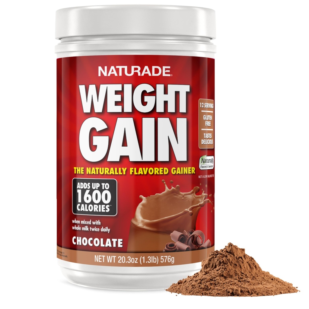 Naturade - All Natural Weight Gain Drink Mix - Gluten Free, Delicious Taste, 1600 Calories per Servings - Mass Gainer w / Węglowodany i białko - Czekolada, 20.3 unce (12 Servings).
