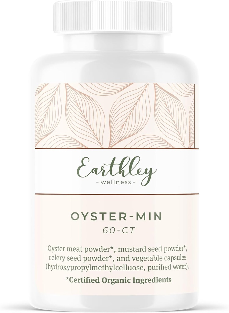 Earthley Wellness, Oyster- Min Kapsułki, Natural Cynk & Suplement mineralny, Promotes Energy & Mood, Bogate w przeciwutleniacze i aminokwasy, 100% Czyste i Biodostępne (60 Kapsułki)