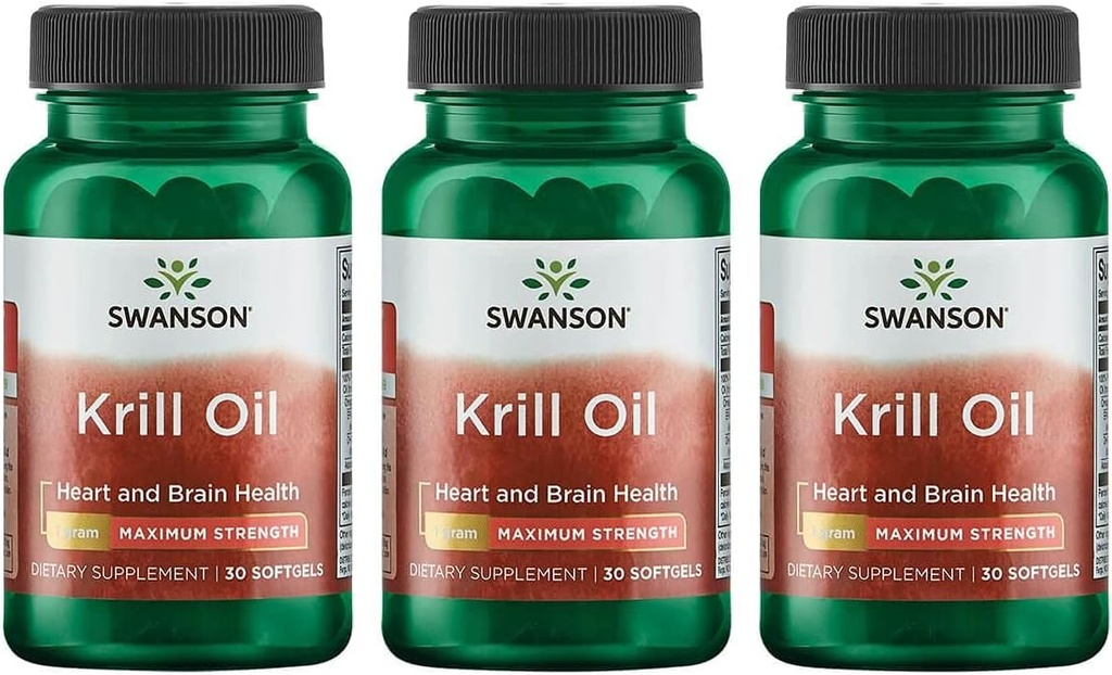 Swanson EFAs- Krill Oil - maksymalna wytrzymałość - 1 g, 30 Softgels (3 opakowania)