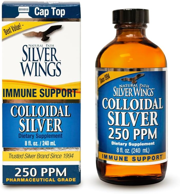 Natural Path Silver Wings Colloidal Silver Liquid - ulepszony suplement wsparcia immunologicznego - 250ppm (1250mcg) - 8oz