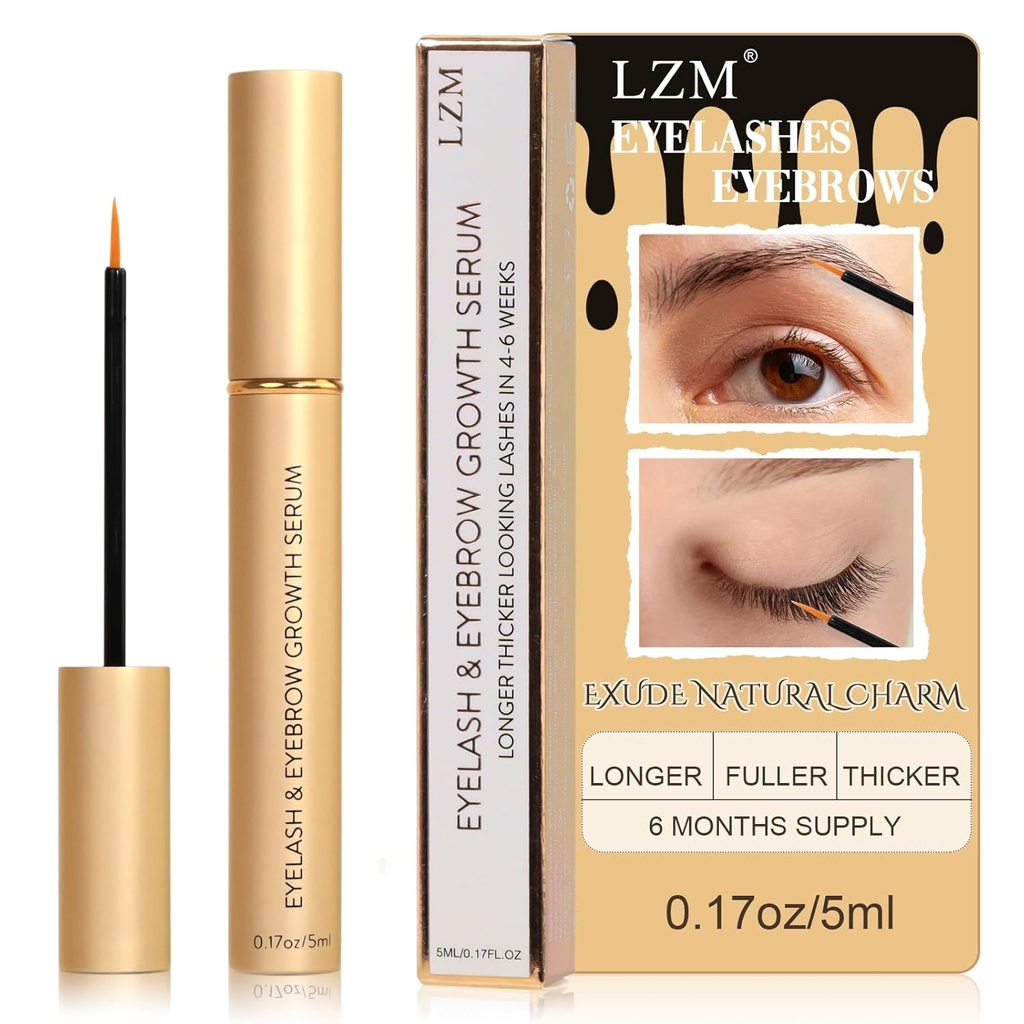 LZM Serum dla wzrostu i grubości rzęs, Wzmacniacz gałki ocznej, zaawansowana formuła dla dłuższych, Fuller i grubsze wyglądające naturalne rzęsy, 1 Fl Oz