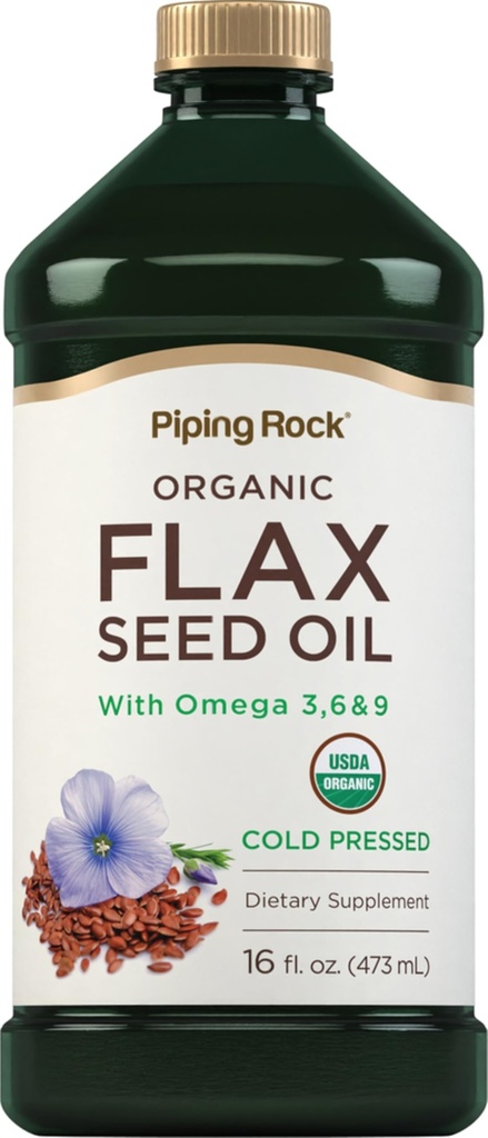 Piping Rock Flaxseed Oil: 124; 16 Fl Oz: 124; z Omega 3 6 9: 124; Organic Cold Pressed Liquid Supplement: 124; Vegetarian, Non-GMO, Gluten Free Formula