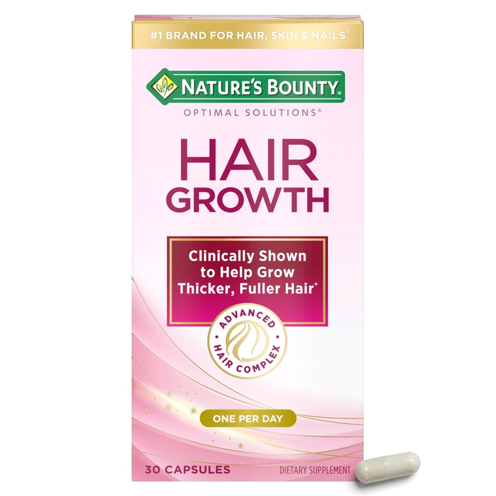 Nature 's Bounty Optimal Solutions Suplement do wzrostu włosów z Biotin, Witaminy wzrostu włosów z Biotin Silikon i Arginina, 1 Dzień, 30 Kapsułki, Jeden miesiąc dostaw
