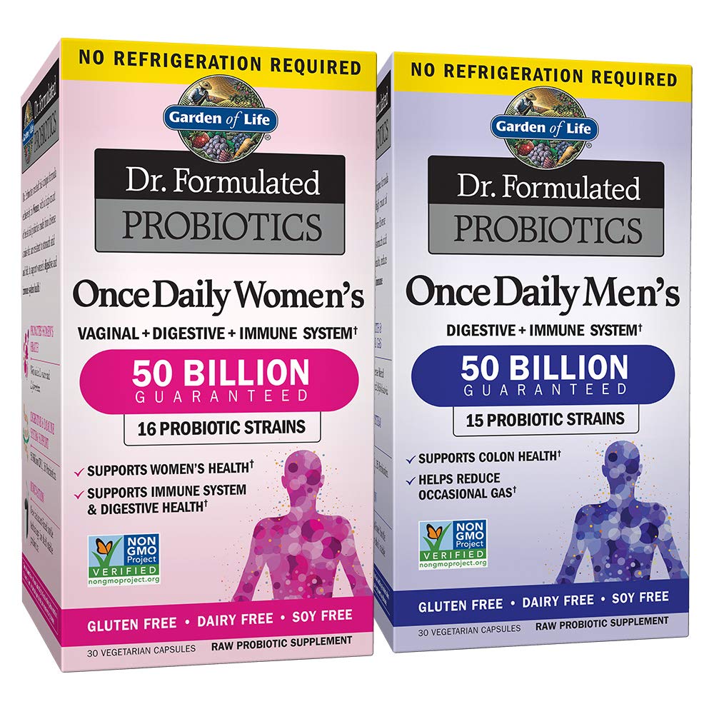 Garden of Life Probiotic Bundle: Dr Utworzony raz dziennie Probiotyki Kobiet i Mężczyzn, 50 Miliard CFU półka Stable, Nie-GMO Probiotyk dla mężczyzn i kobiet z prebiotycznym włóknem, 30 Kapsułki każdy