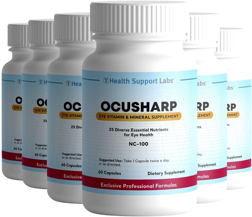 Ocusharp Vision Health Formula z Zeaksantyny, Luteina, Wyciąg z borówki, Eyebright & More - Suplement witaminy do oczu, 60 Kapsułki (6)