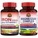 Vitalitown Magnezu Complex Supplement 500mg & 65mg Żelaza Suplement dla Kobiet Mężczyźni, do snu, Mięśnie, Budowa krwi i Poprawy Energii