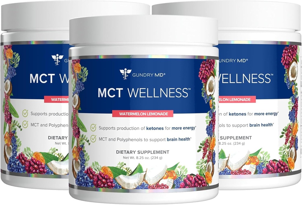 Gundry MD MCT Wellness Powder to Support Energy, Ketone Production and Brain Health, Keto Friendly, Sugar Free (90 Day Supply, Arbuz Lemonade)