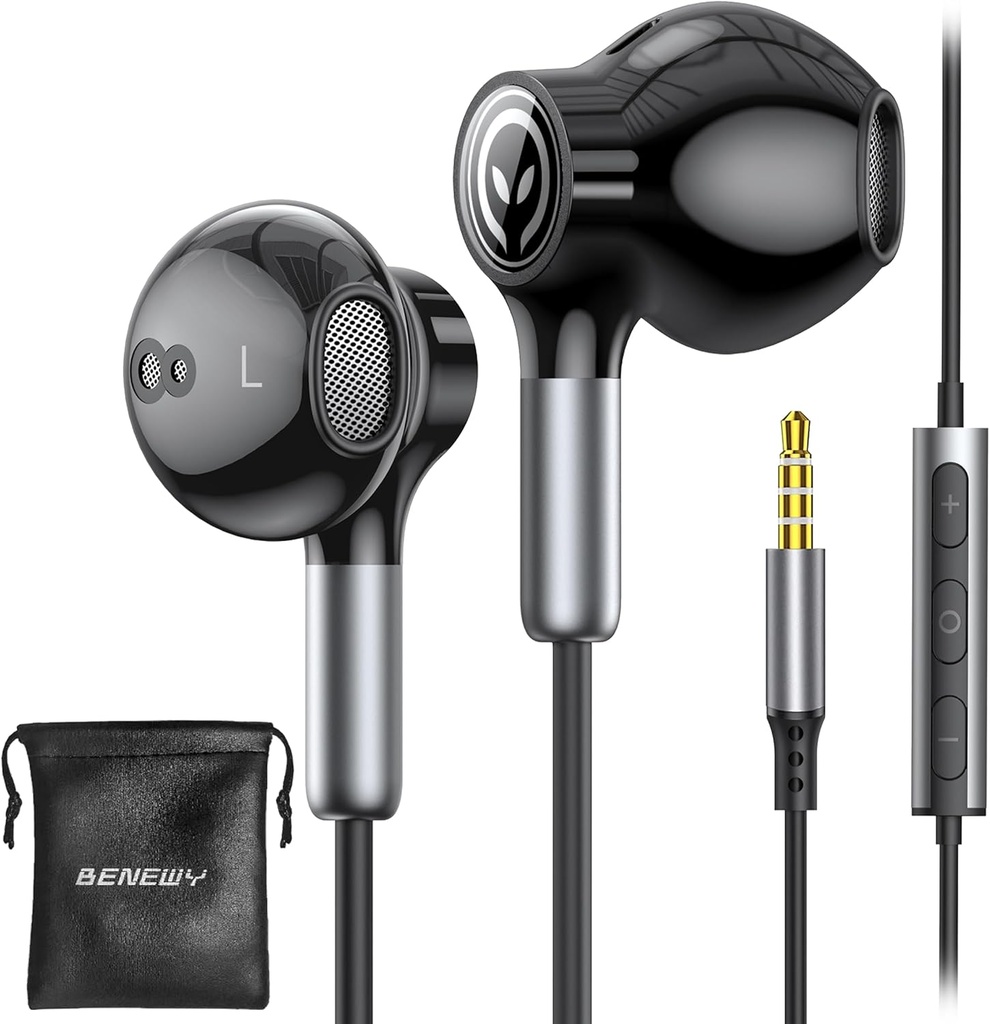BENEWY Wired Earbuds z mikrofonem, Wired Earphone in- Hear słuchawki, Kontrola głośności, Potężny Bass i Clear Audio, 3.5mm Jack Earbuds dla iPhone, iPad, Laptop, komputer, MP3
