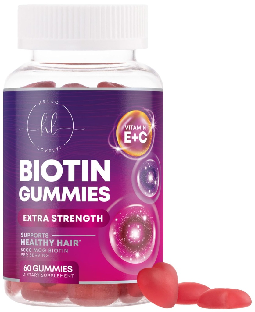 Włosy Witaminy Gummy z Biotin 5000 mcg - Wsparcie wzrostu włosów z Witaminy E & C dla grubszych, Silniejsze i piękne włosy - Włosy skóry i paznokci Witamina dla kobiet, Non-GMO, Gluten Free - 60 Gummies