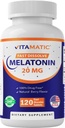 Vitamatic Melatonin 20 mg Tablets - Natural Berry Flavor - 120 Tabletki wegetariańskie na butelkę - 6 butelek (Razem 720)