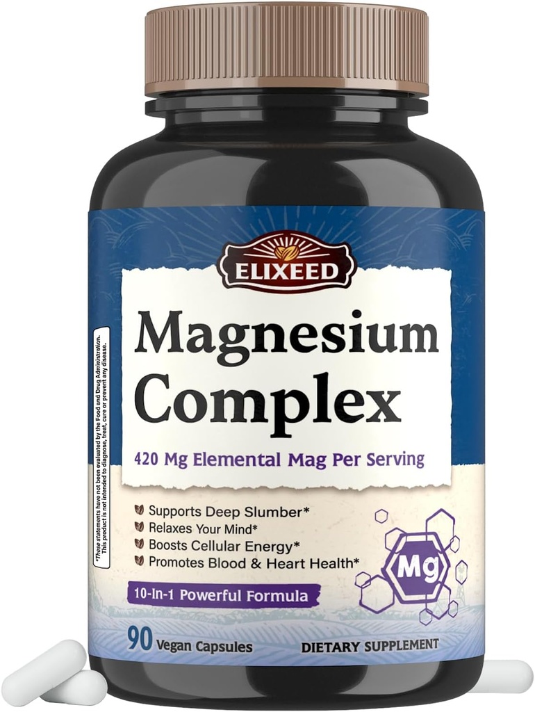 Chelated Magnezu Complex Supplement 960mg Per Serving, 10 Forms, Glicynian magnezu, Cytrynian, jabłczan, Taurate & More, Support Sleep & Energy, Wysoka absorpcja, 90 Czapki wegańskie
