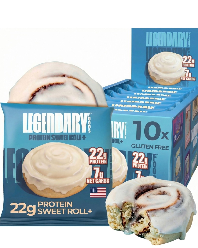 Legendarny żywności 22g Białko Cynamon Roll - Premium Wysokie Protien Bary, niskokaloryczne Przekąski, Niski indeks glikemiczny, Gluten Free Snacks - Sweet Zero Sugar, Keto i Diabetic Friendly 10- Pack