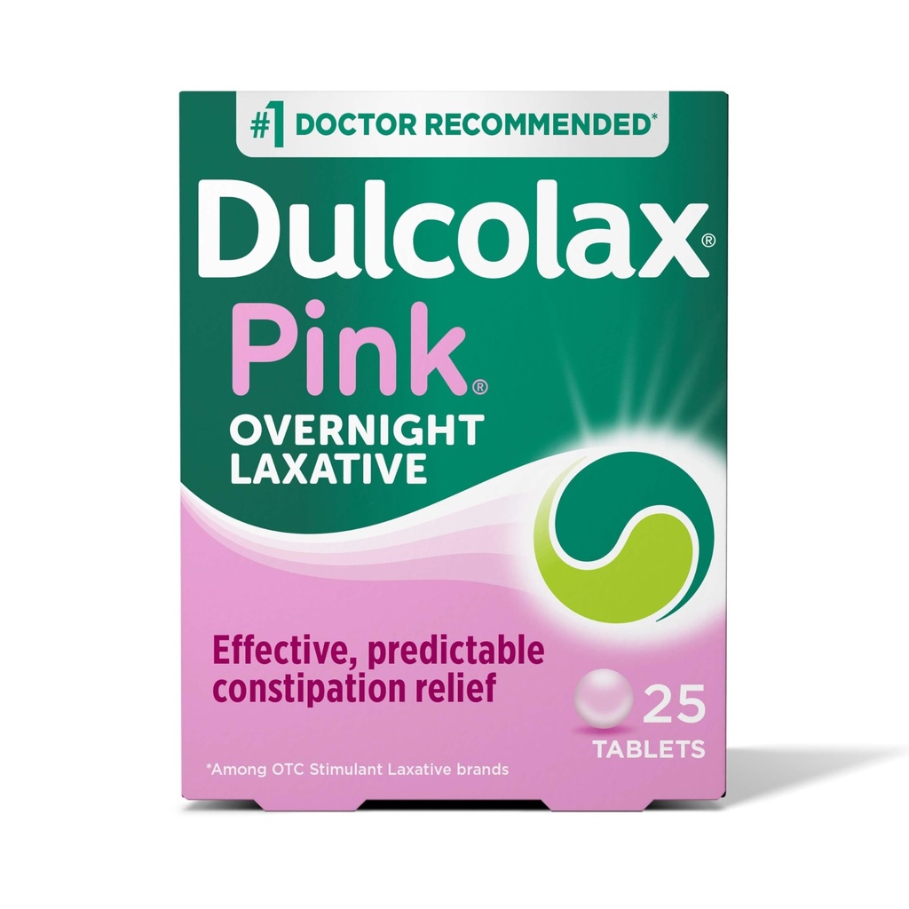 Dulcolax Pink Stymulant Laxative Tablets, Laxative w ciągu nocy, Przewidywalne i skuteczne Zaparcia Relief, Relieves Straining & Bloating, Bisacodyl 5 mg, 25 Count