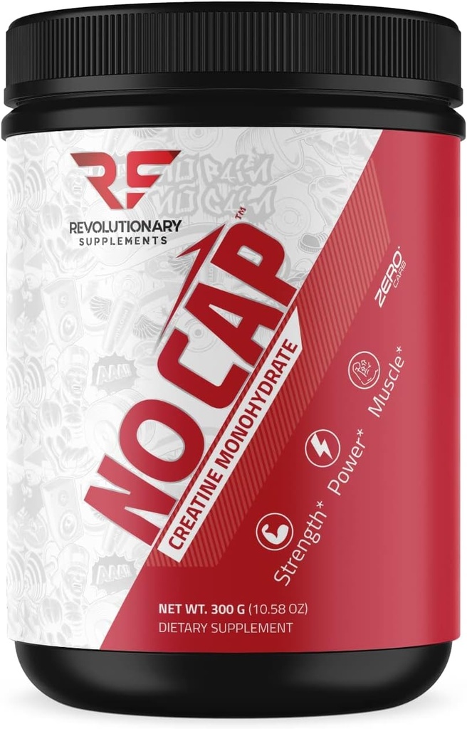 Revolutionary Supplements No Cap Creatine Monohydrat Powder - 5 mg na Scoop, 60 Servings - Unflavored, Enhance Muscle Growth, Boost Performance - 100% Czysty, Bezpieczny i skuteczny