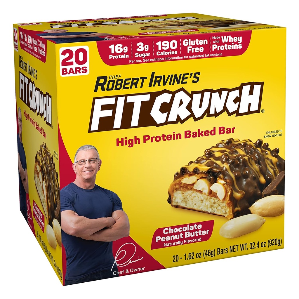 FITCRUNCH Bary protein, Przekąski Rozmiar Pack Value, Gluten Free, Made with Whey Proteins (20 Przekąski Rozmiar Bary, Masło orzechowe)