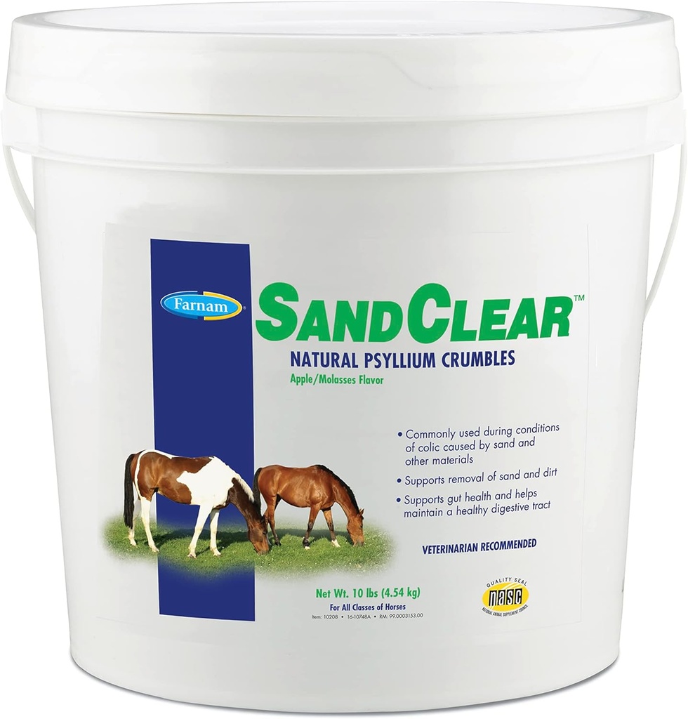 Farnam SandClear Psyllium Crumbles Supplement for Horses, Helps Remove Sand from Colon & Supports Digestive Health, Apple/Molasses Flavor, 10 lbs.