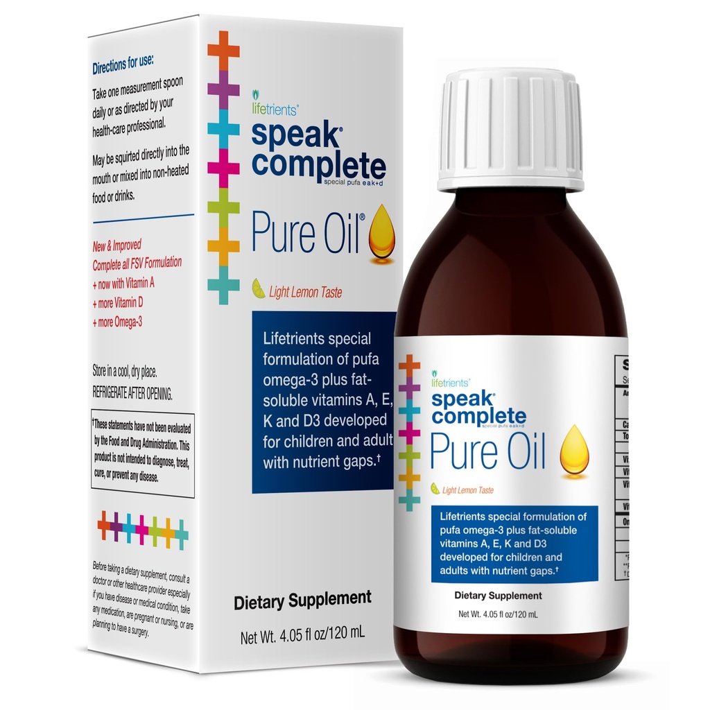 Lifetrients - Speak + D Pure Oil - Natural Lemon - 4.05 oz - Pediatrician preparowane do wsparcia dzieci ze specjalnymi wymaganiami żywieniowymi - Enhanced with Omega-3, Witamina A, D, E & K