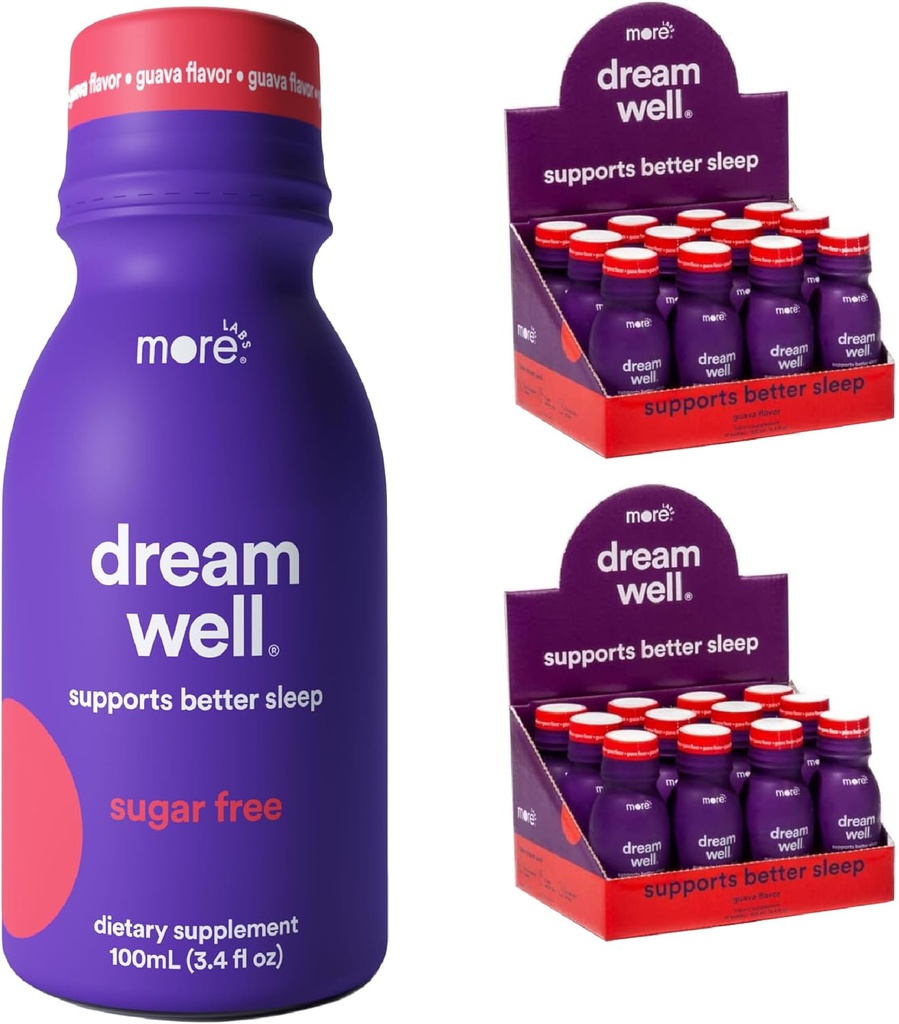 Więcej Labs Dream Well, 5MG Melatonin Holistic Drink Solution, Non-Habit Forming z 5HTP, balsam cytrynowy, Jujube Seed, Glicyna (Opakowanie po 24)