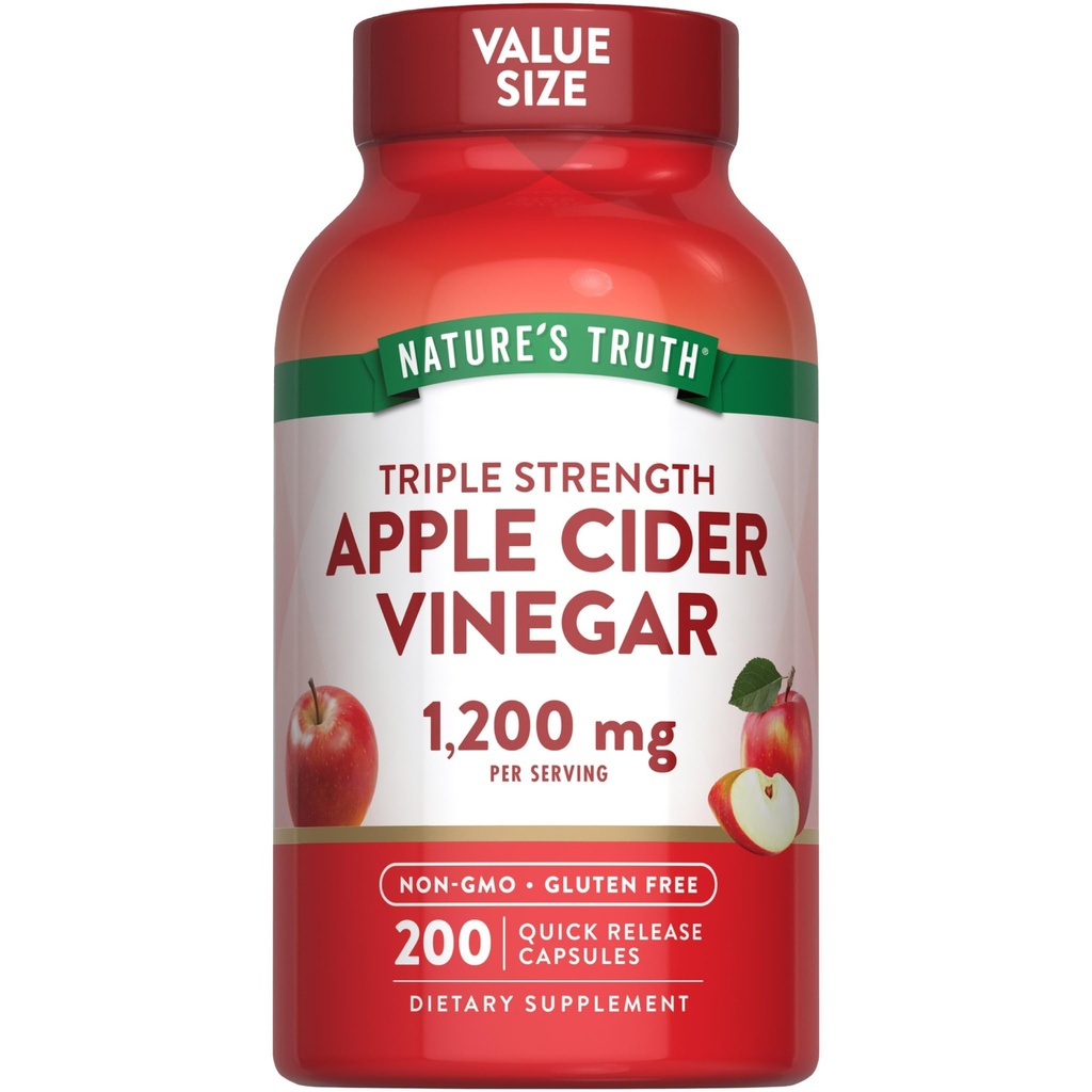 Nature 's Truth Jabłko Cydr Ocet kapsułki 124; 1200mg 124; 200 tabletek 124; Dodatkowa siła 124; Rozmiar wartości 124; Non-GMO, Gluten suplement wolny