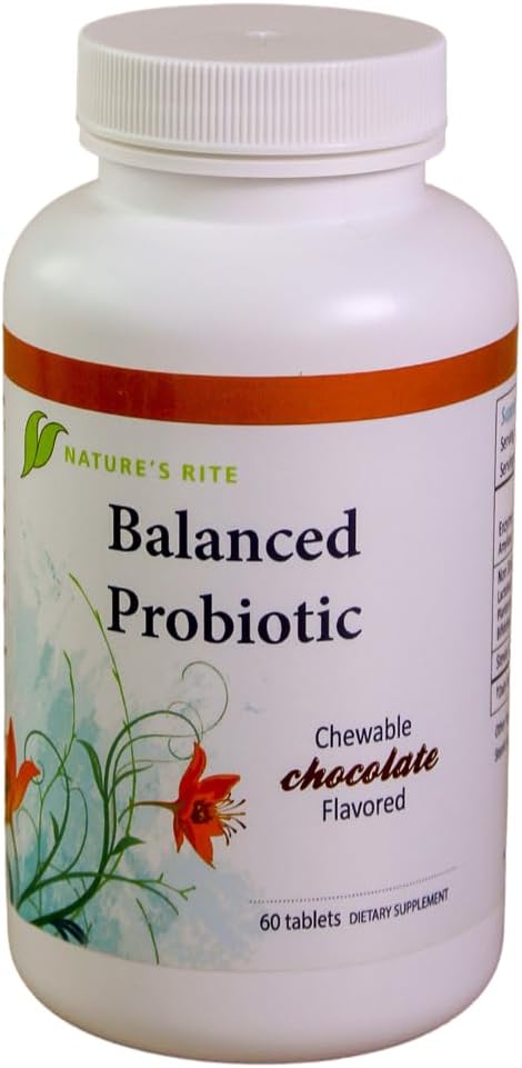 Rite Balanced Probiotyki, 60 Czekoladowe tabletki do żucia - Codzienne Probiotic & Enzym Mieszanka do wsparcia trawiennego, Gut Balance & Wellness - Made in USA