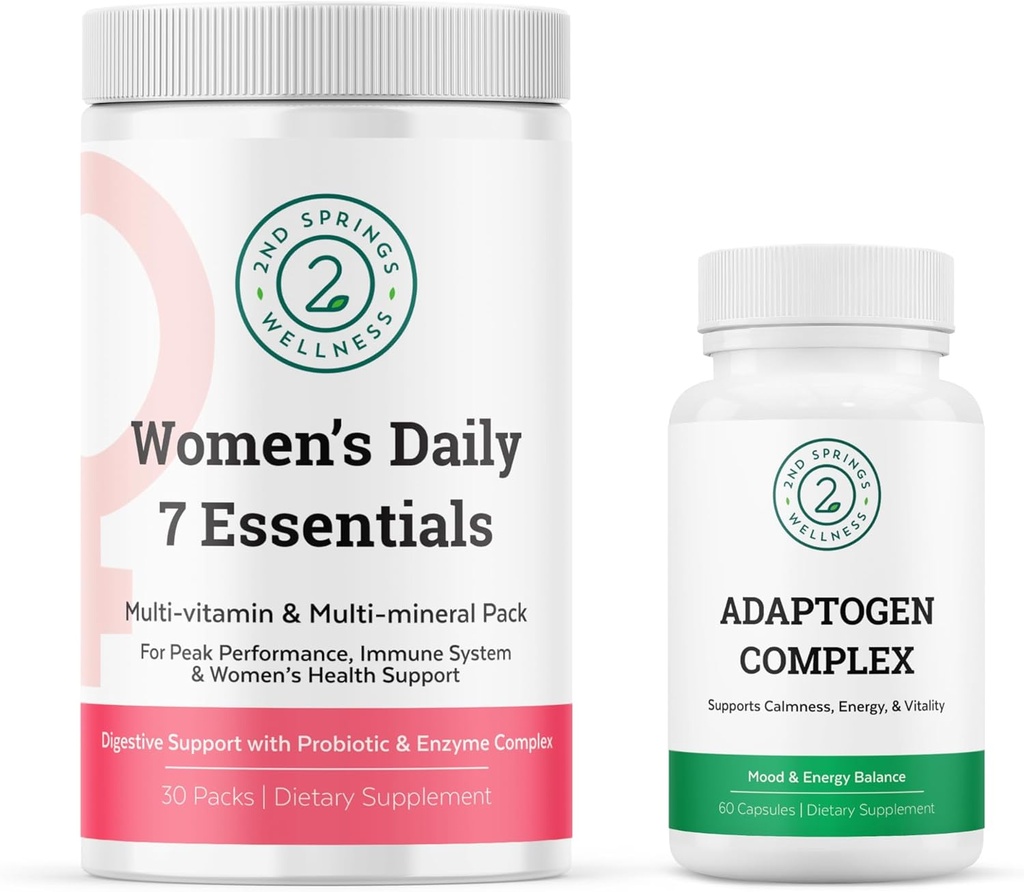 Women 's Daily 7 Essentials & Adaptogen Complex Bundle - Kompletny pakiet multiwitaminowy z dostosowaniem stresu Wsparcie dla optymalnego zdrowia kobiet