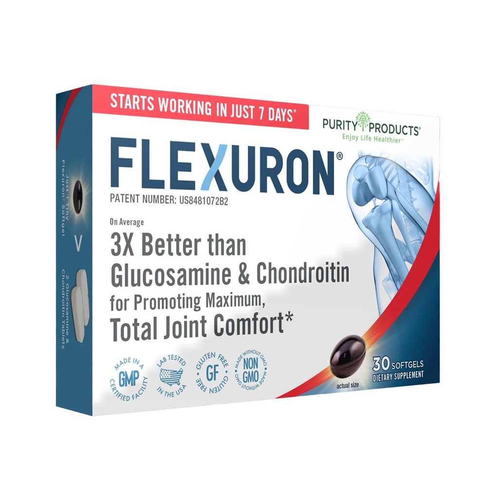 Czystość Produkty Flexuron Joint Formula 3X Lepsze niż Glukozamina i Chondroitin - Zaczyna działać w zaledwie 7 dni - Olej krylowy, Niska masa cząsteczkowa Kwas hialuronowy, Astaksantyna - 30 Count (1)