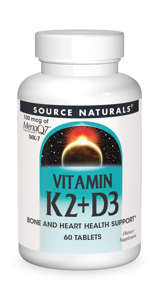 Źródło Naturals Witamina K2 + D3 Bone & Heart Health Complex - 400 j.m. Witamina D3 & 100 µg Witamina K2 (MK- 7) z Wapniem - 60 Tabletki