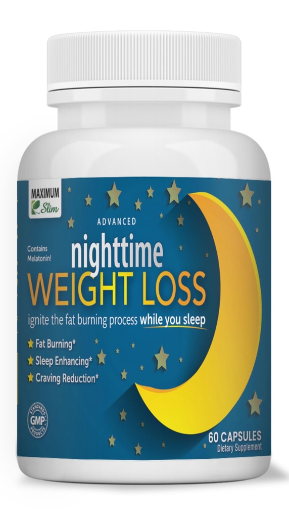 Maximum Slim Nighttime Weight Support - Delikatny tłuszcz Burning & Sleep Aid - African Mango, Resveratrol & Green Tea - Non-GMO, Vegan, 60 Kapsułki