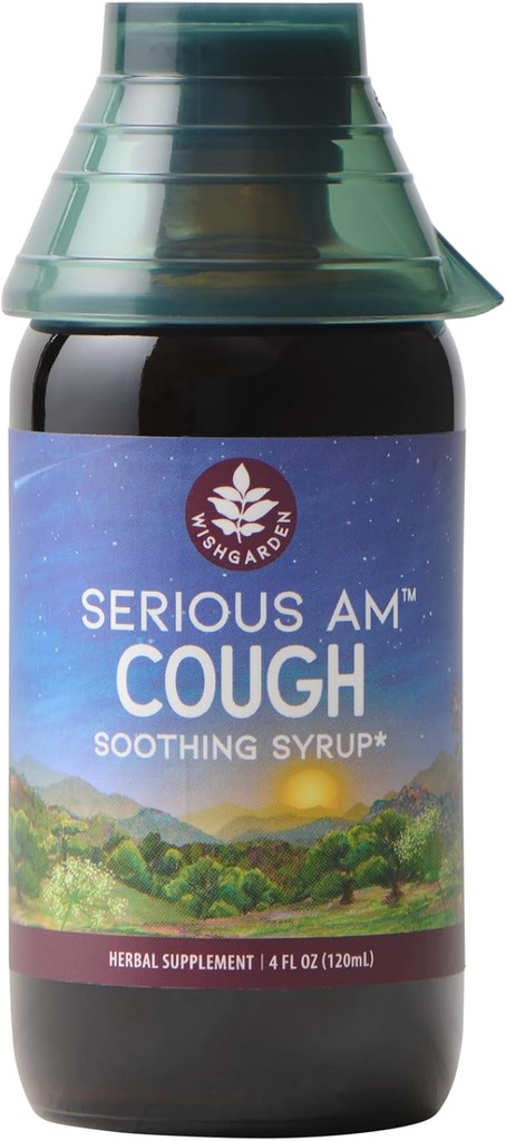WishGarden Herbs Poważne Cough AM Kojący Syrop - Naturalny Herbal Daytime Non-Drowsy Cough Supressant dla dorosłych z Elderberry Calms Cough Reflex, Normalizuje Mucus Production, Otwiera klatki piersiowej, 4oz