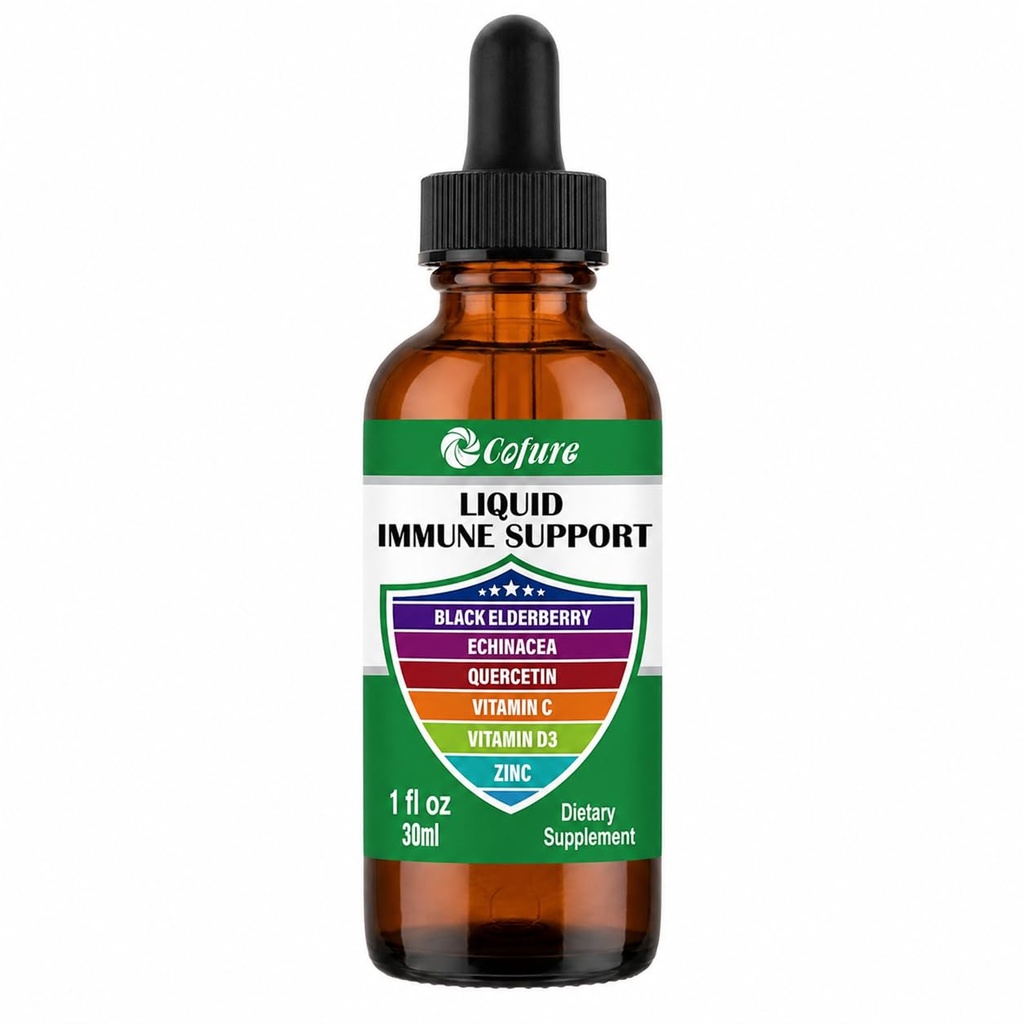 Cynk Quercetin Witamina C D3 Płynne wsparcie immunologiczne z Echinacea Echinacea Elderberry, Immune Defense Drops Supplement for Adults- Vegan, Non-GMO, Gluten Free - 1 Fl Oz