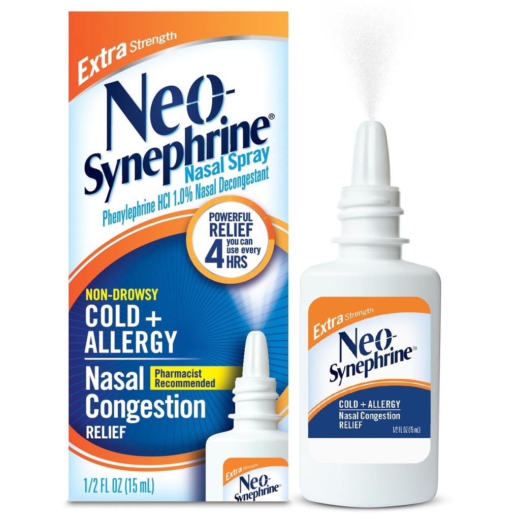 Neosyneprine, Nasal Spray na zimno Sinus Relief Dodatkowa siła, Przezroczysty, 0,5 Fl Oz