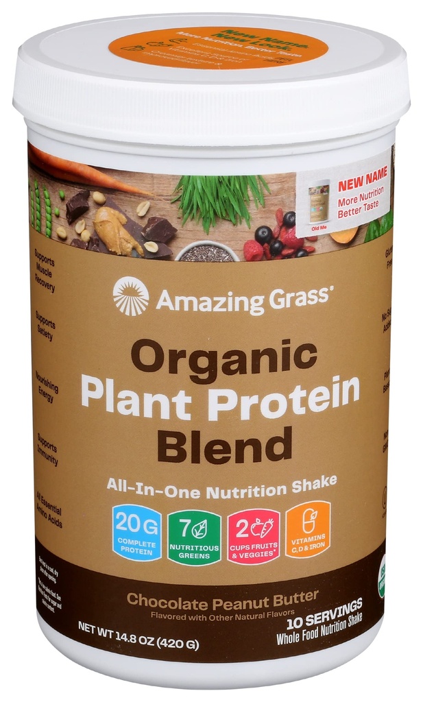 Amazing Grass Organic Plant Protein Blend: Wegański proszek białkowy, Nowa formuła Superfood Protein, All- In- One Nutrition Shake z buraka korzeń, Czekoladowy masło orzechowe, 10 Słupki, 14.8 unce (Pack of 1)