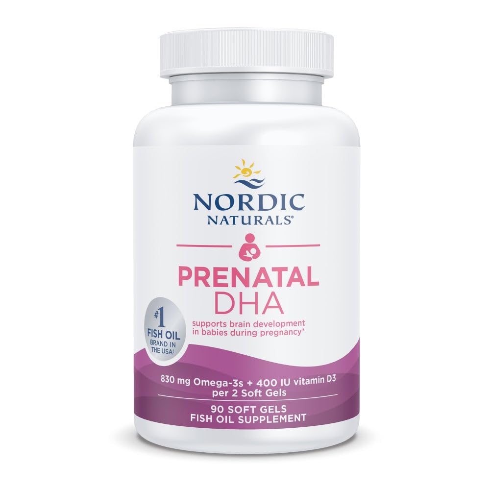 Nordic Naturals Prenatal DHA, Unflavored - 90 Soft Gels - 830 mg Omega-3 + 400 IU Witamina D3 - Wspiera rozwój mózgu u dzieci w okresie ciąży i laktacji - Non-GMO - 45 Służenie