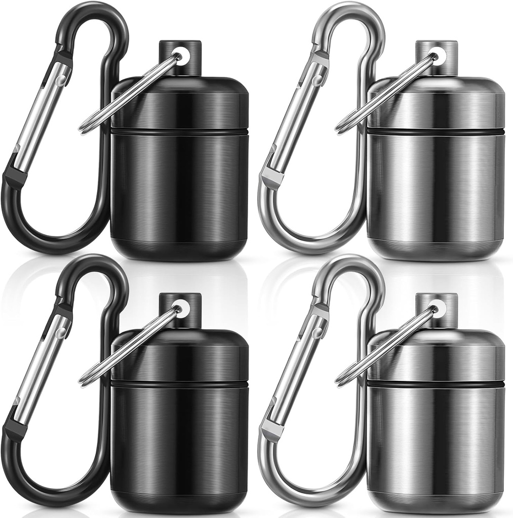 Hicarer 4 Pack Plug Case Przenośny uchwyt na pióro Wodoodporny metalowy mały pojemnik na pióro Przenośnik na zatyczki do uszu i biżuterii (czarny, szary)