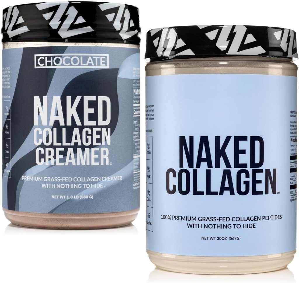 Naked Colagen Coffee Creamer Chocolate 40 Servings + Colagen Peptydes Protein Powder Unflavored 60 Servings Bundle: Non-GMO, Keto, Gluten- Free, Paleo-Friendly, Soy- Free.