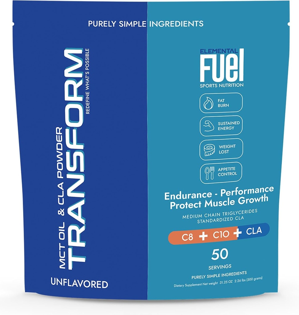 Transformacja MCT Oil & CLA Mieszanka odżywcza - Wspiera zdrowe zarządzanie wagą Lean Muscle Mass, Non-GMO, Gluten- Free, 50 Służenie
