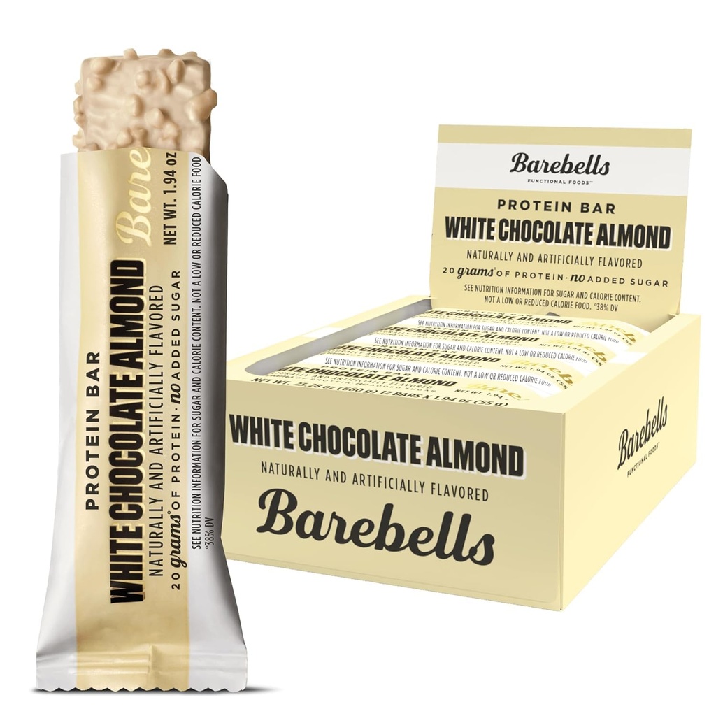 Barebells Protein Bars Biały migdały czekoladowe - 12 Hrabia, 20g Wysokie zabiegi proteinowe - Chocolate Nutrition Bar z 1g Sugar ogółem - On-The- Śniadanie lub Post- Workout przekąski